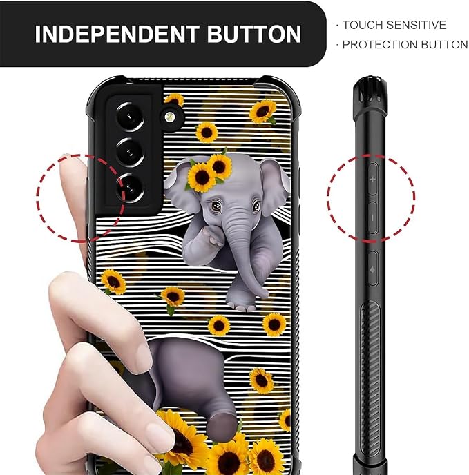 for Samsung Galaxy S22 Case, Cute Little Elephant Sunflower White Line Art - Image 5