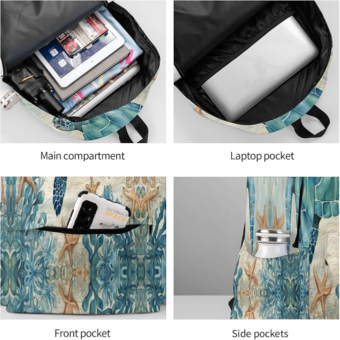 cfpolar 17 Inch Backpack Vintage Sea Turtle Starfish Laptop Bag Shoulder Bag - Image 6