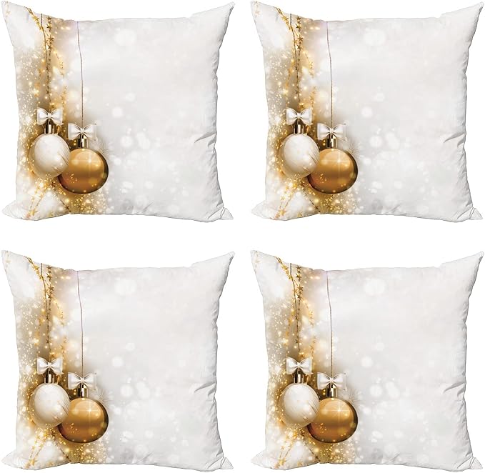 Ambesonne Christmas Throw Pillow Cushion Case Pack of 4, Featured Xmas Baubles by Ambesonne