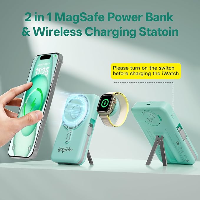 Magnetic Portable Charger Built-in Cables, 10000mAh Fast Charging Wireless - Image 2
