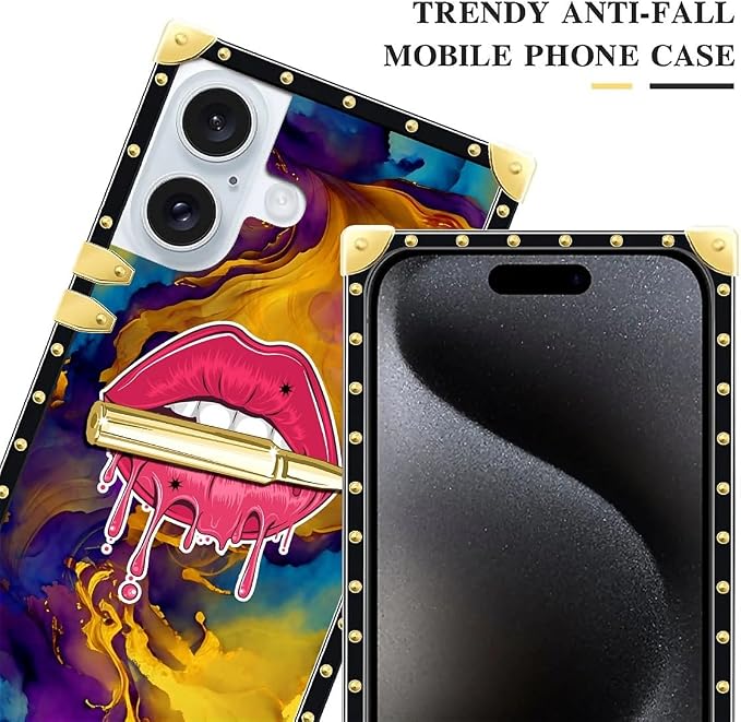 Compatible with iPhone 16 Case, Cool Corlorful Lip Marble Luxury Golden - Image 4