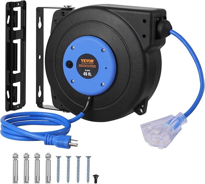 VEVOR Retractable Extension Cord Reel, 45 FT, Heavy Duty 12AWG/3C SJTOW by VEVOR
