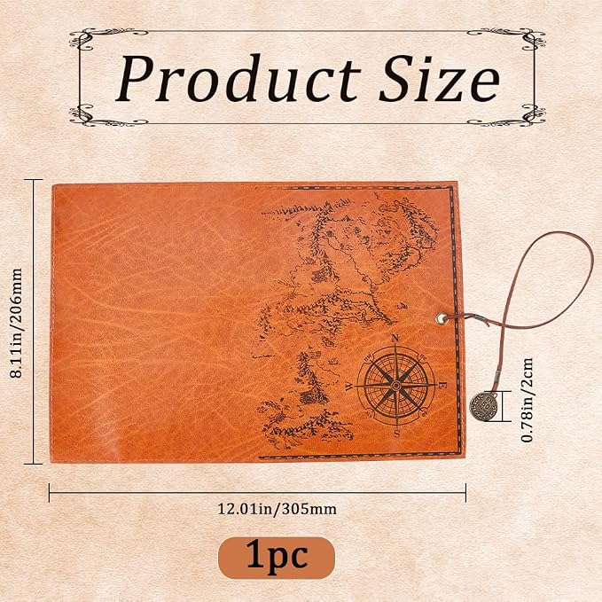GORGECRAFT PU Leather Pencil Bag Strap Vintage Treasure Map Compass Cover - Image 2