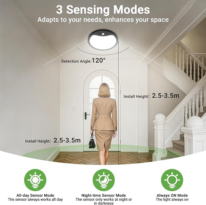 zemty 12inch Motion Sensor Ceiling Lights Wired, 24W 2400lm 3CCT/3 Mode/30-120s - Image 2