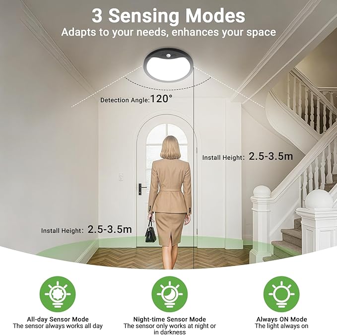 zemty 2Pack 9inch Motion Sensor Ceiling Lights Wired, 18W 1800lm 3CCT/3 - Image 2