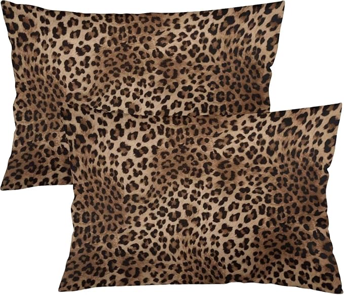 Brown Leopard Throw Pillow Covers Set of 2 Queen Size Black Cheetah Skin Wild by Unknown
