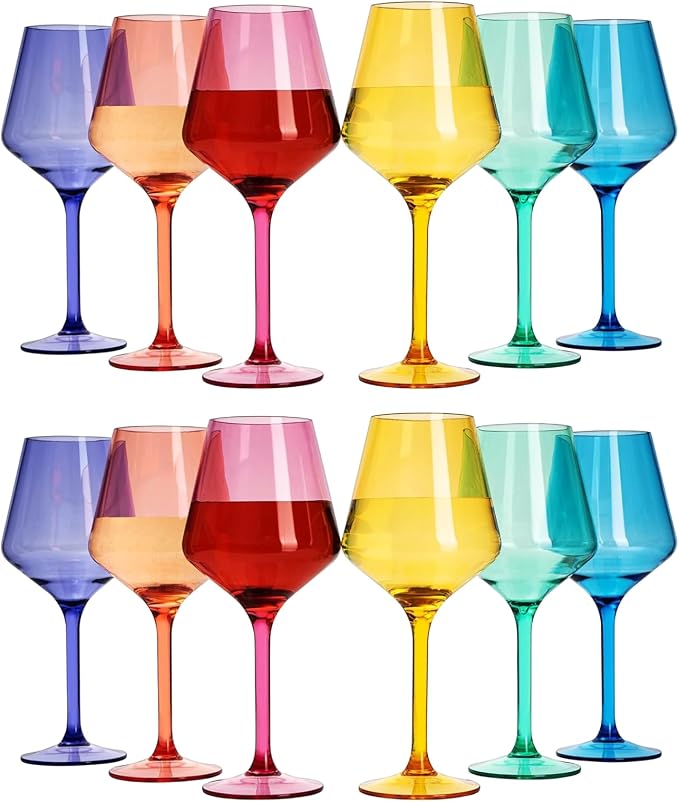 European Style Plastic Crystal Unbreakable Stemmed Wine Glasses | Set of 12 | by TheWineSavant