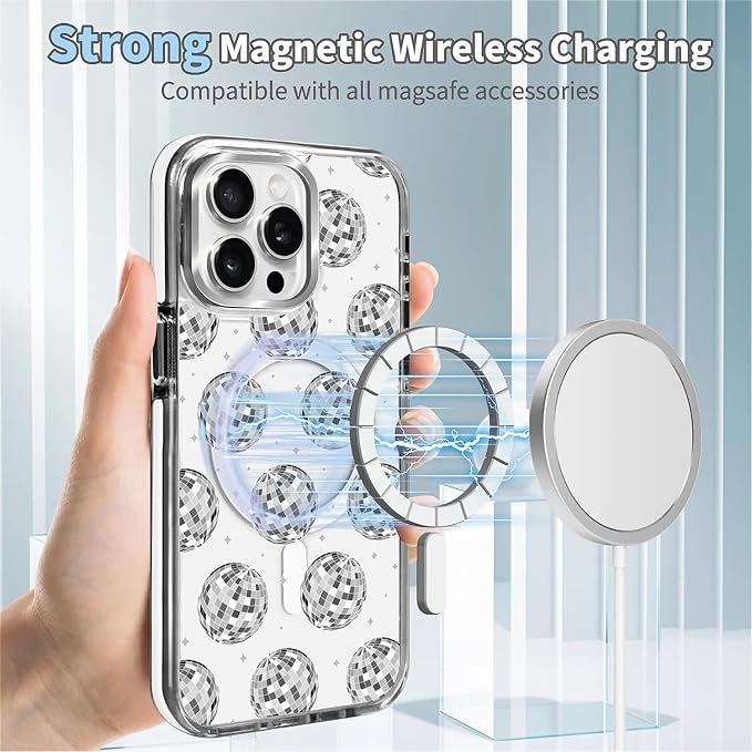 Case for iPhone 14 Pro, Disco Ball Grayish White Phone Case Design，for Women - Image 4