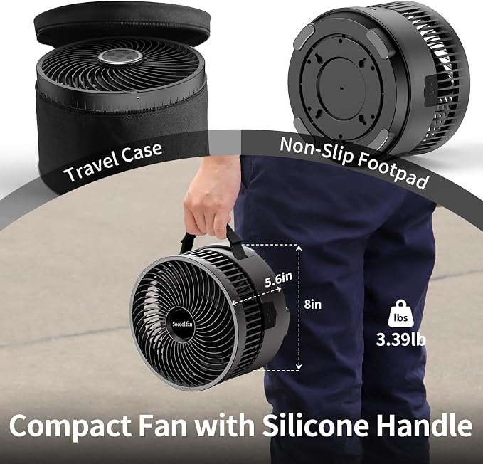 Socool 20000mAh 8 Inch Portable Fan Battery Operated Fans, Oscillating Charging - Image 7