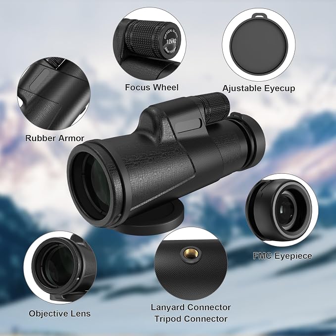 12x42 Monocular Telescope for Adults, High Powered HD Compact Monoculars - Image 2