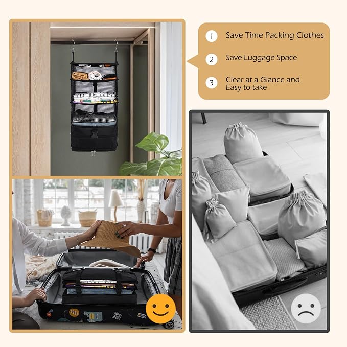Surblue Hanging Closet Storage Bag Collapsible 3-Shelf Washable Oxford Fabric - Image 4