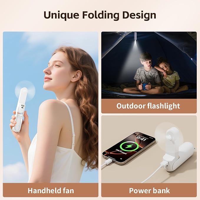 Mini Portable Handheld Fan, USB Rechargeable 3 IN 1 Personal Cooling Fans - Image 4