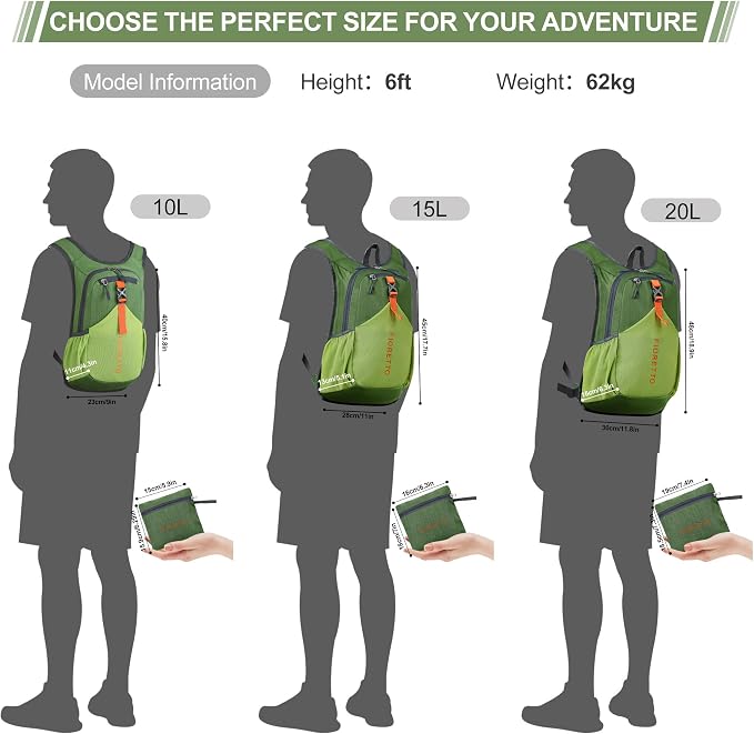 FIORETTO 10L Lightweight Packable Hiking Backpack Small Foldable Daypack - Image 6