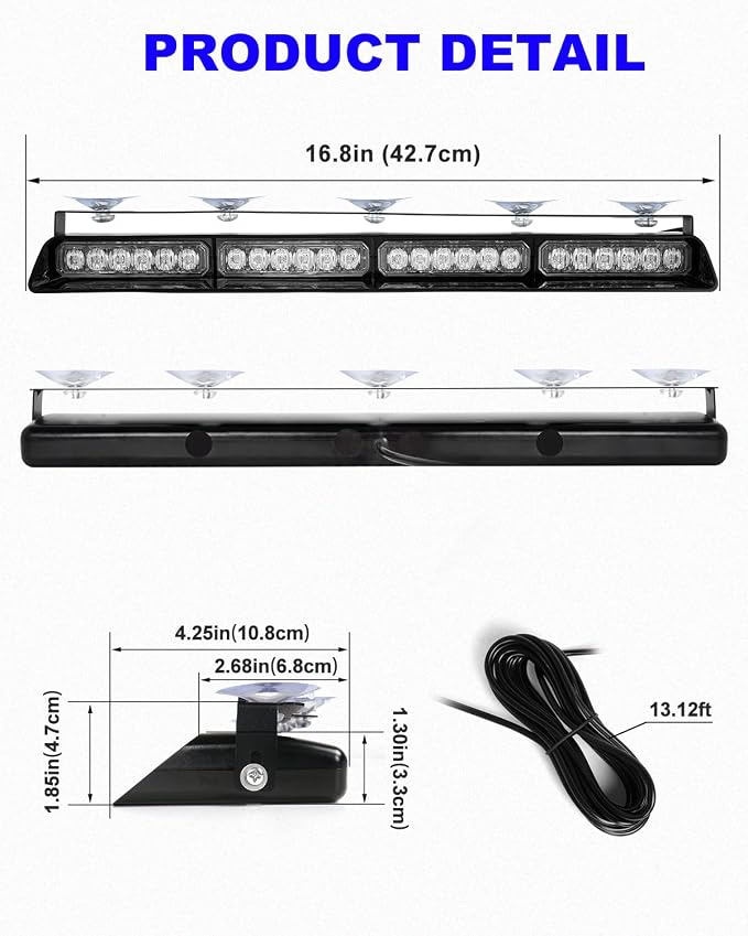 HLauto 6Z4J Emergency Dash Strobe Lights: 2x16.8 inch Blue Safety Lights - Image 7