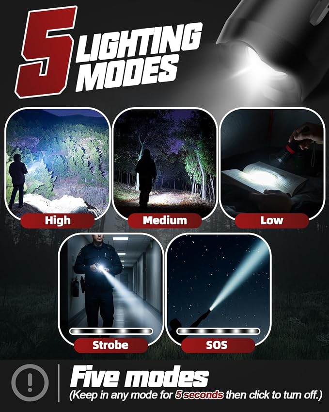 Victoper Rechargeabe Flashlight 2 Pack, High Lumens 5 Modes LED Bright Tactical - Image 4