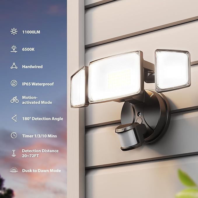 Onforu 2 Pack 100W 11000LM LED Motion Sensor Outdoor Lights, Dusk to Dawn Flood - Image 3