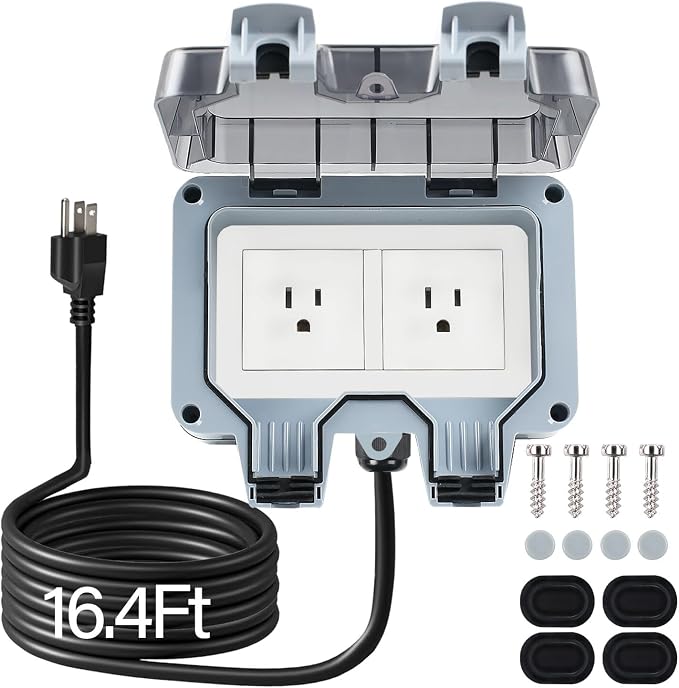 Outdoor Power Outlet Box with 16.4Ft Extension Cord, NEMA 5-15R, STW 14 AWG by ZUYIYI