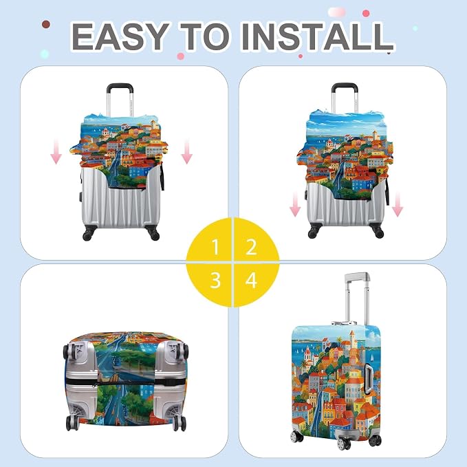 ANNA QUEEN Mediterranean Town Luggage Cover, Coastal City Suitcase Protector - Image 5