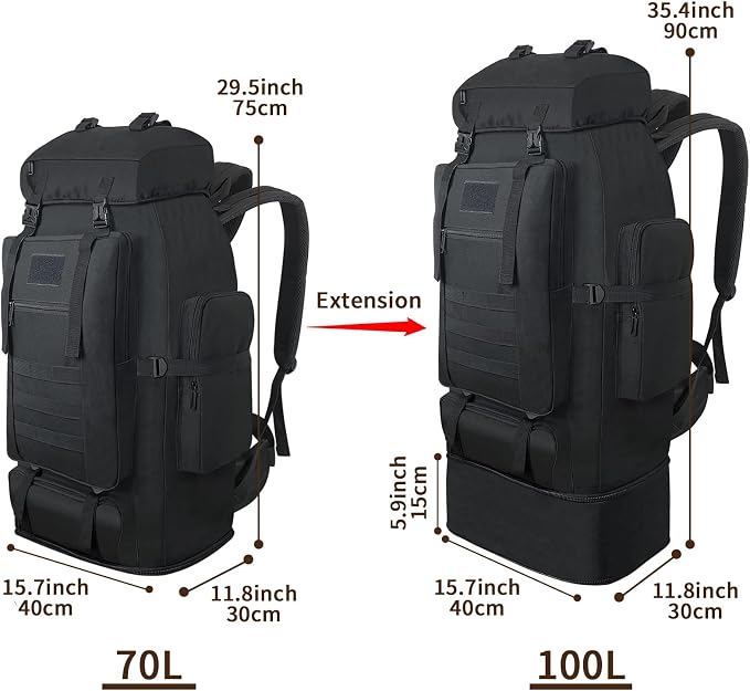 Hiking Backpack, 100L Large Camping Backpack, Expandable Waterproof MOLLE - Image 2