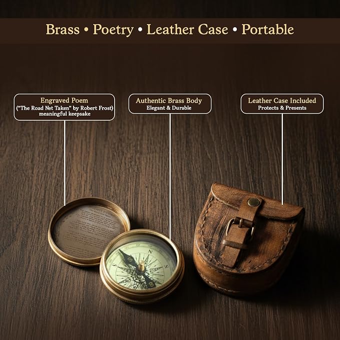 Wind & Weather Antiqued Brass Poem Compass - Image 3