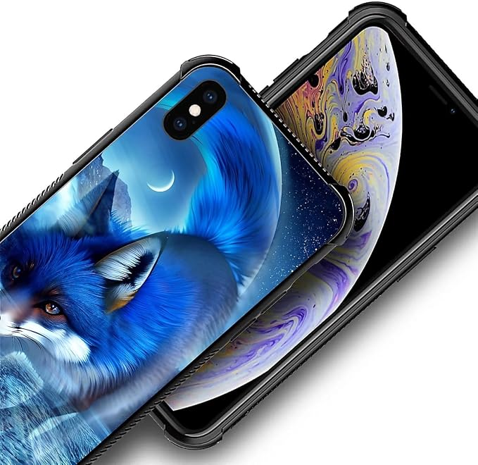 for iPhone Xs Max Case, Snowy Mountain Fox Lake Pattern Graphic Design Girl Boy - Image 3