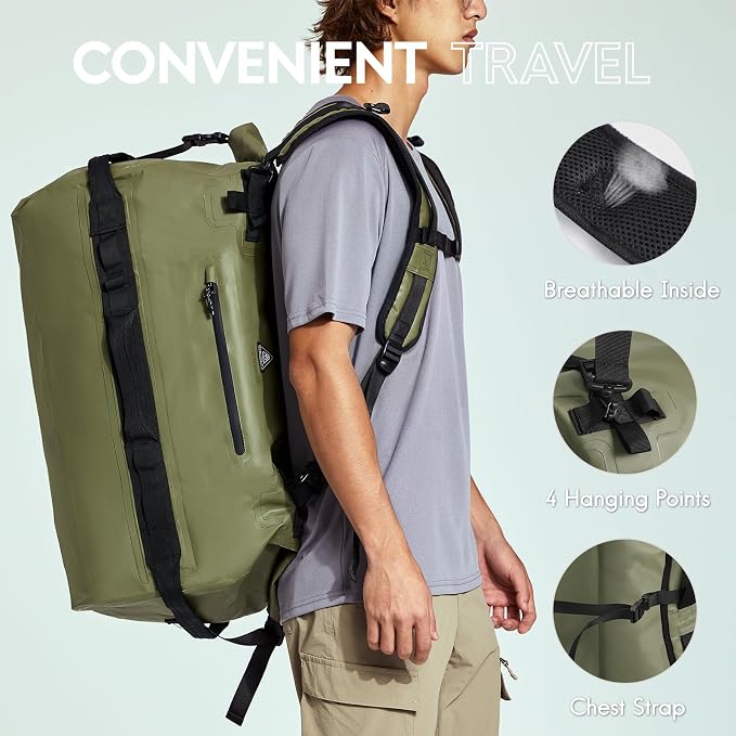 Haimont Large Waterproof Duffel Backpack Roll-Top Heavy Duty Dry Duffle Bag - Image 3