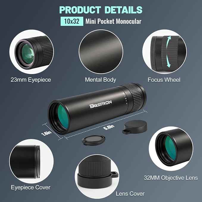 10x32 HD Monocular Telescope for Adults High Powered, Metal Cover Waterproof - Image 2