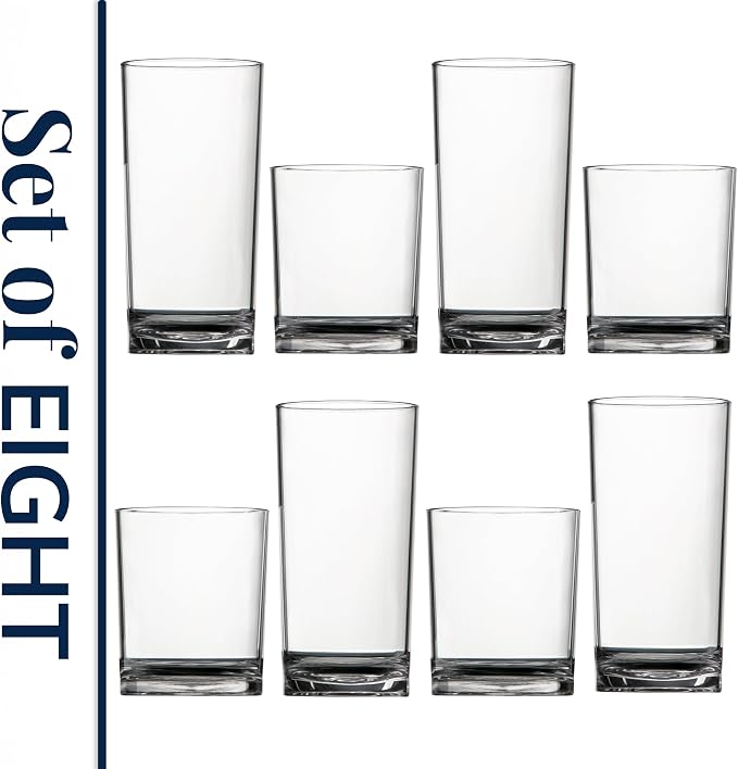 US Acrylic Classic Clear Plastic Reusable Drinking Glasses 12oz Rocks & 16oz - Image 8
