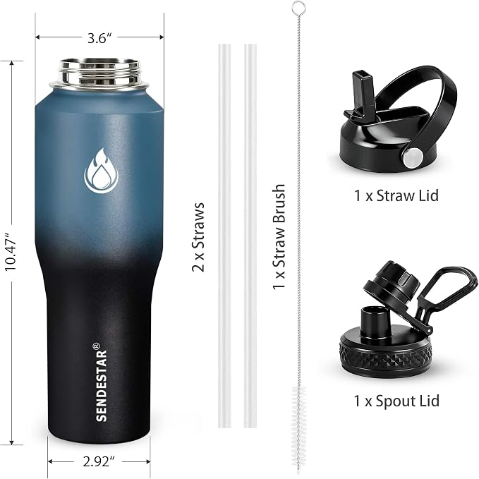SENDESTAR Water Bottle 32oz, Wide Mouth Stainless Steel Vacuum Insulated Double - Image 5