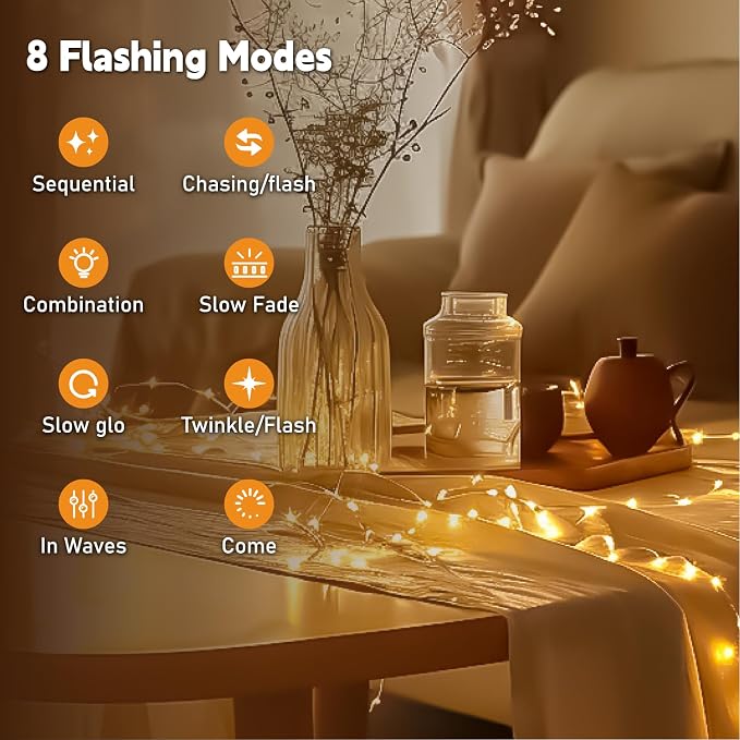 HXWEIYE Rechargeable Fairy Lights Battery Operated, DIY Timer & 8 Modes - Image 8