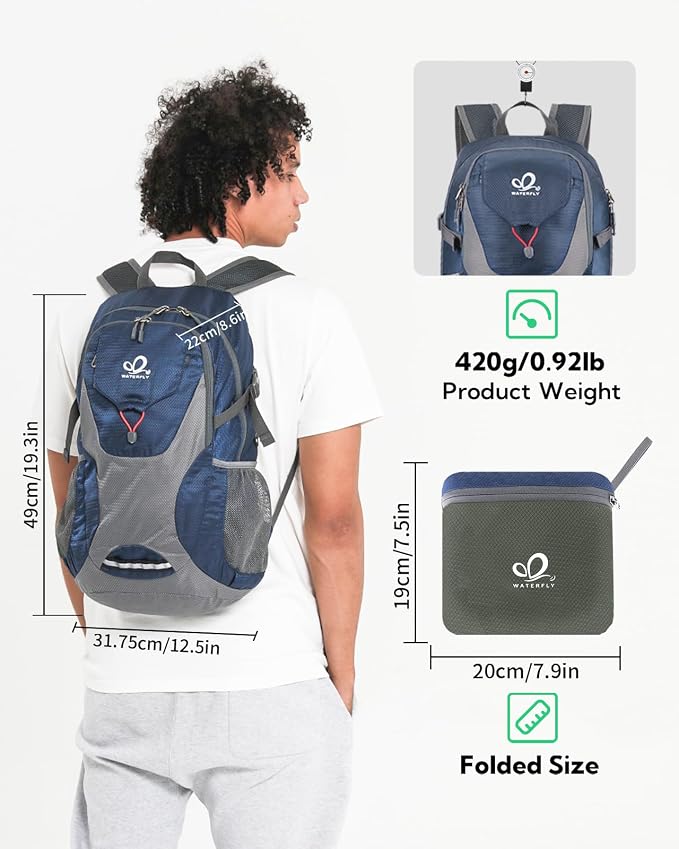 WATERFLY Lightweight Packable Hiking Backpack: 30L Foldable Travel Daypack - Image 2