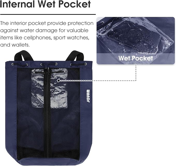 WANDF Swim Bag Mesh Drawstring Backpack Beach Backpack - Image 3