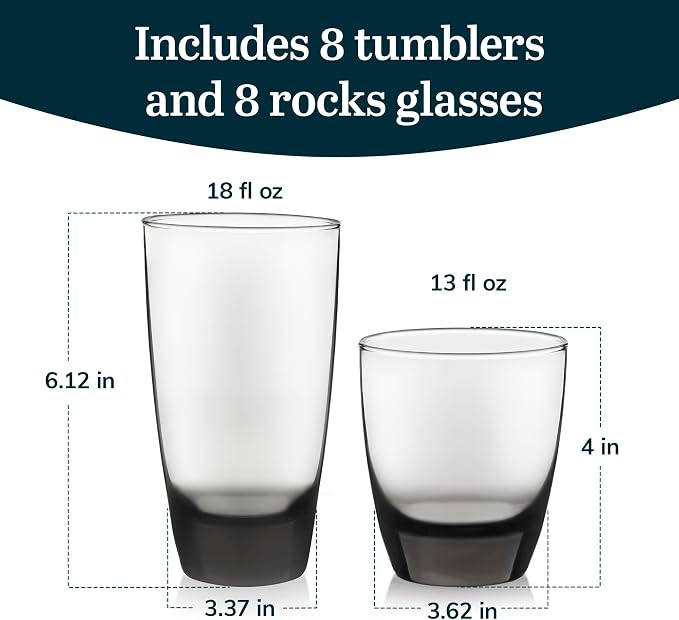 Libbey Classic Rocks and Tumbler Glass Cups Set, Elegant Mixed Drink Glasses Set - Image 3