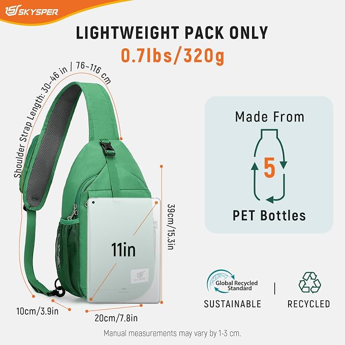 SKYSPER Sling Bag RFID Cross Body Bag Recycled Crossbody Backpack Travel Daypack - Image 6