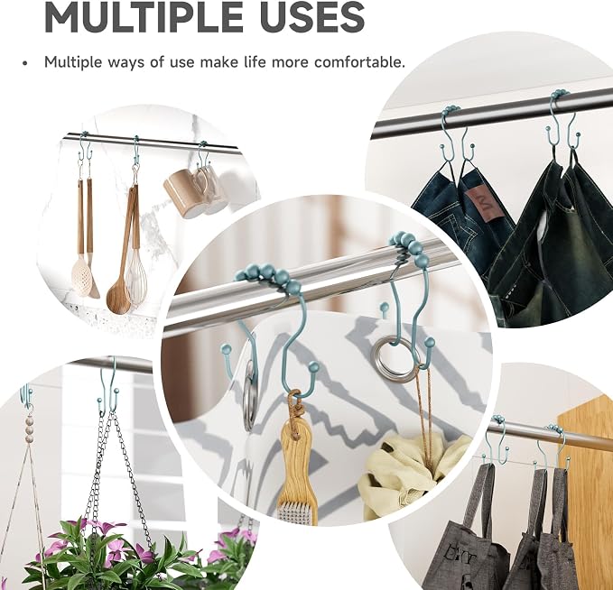 Bathway Shower Curtain Hooks, Shower Curtain Rings Rust Proof Double Hook - Image 4