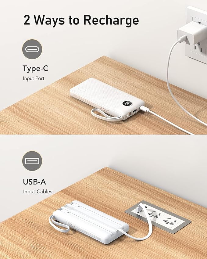 VEEKTOMX Portable Charger Built-in Cables, 10000mAh Power Bank - Image 6