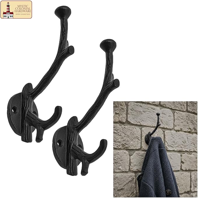 Mystic Colonial Rustic Cast Iron Wall Hooks, Heavy Duty Retro Utility Hooks - Image 8