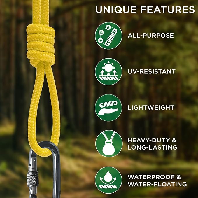 TECEUM Rope – 90 Feet x 1/4 Inch – Yellow – Strong All-Purpose Utility Rope – - Image 4