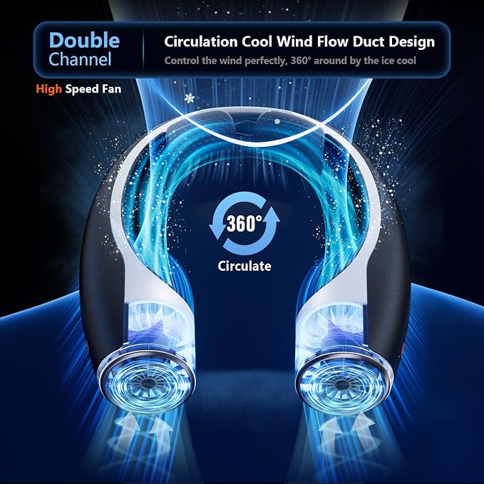 Rohent 2-Pack Hands-Free Neck Fan - 4000mAh USB-C Rechargeable - Image 2