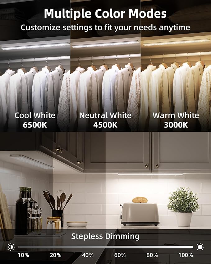 17" Under Cabinet Lights, Motion Sensor Light, Wireless Closet Lights, 3 Color - Image 4