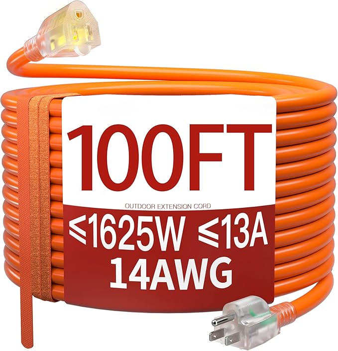 100 FT 14/3 Extension Cord Outdoor, Heavy Duty Weatherproof & Flame Retardant by Skrizcable