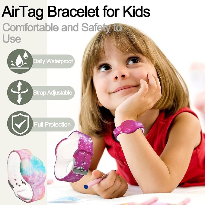 4 Pack Waterproof Bracelet for AirTag Kids, Hidden Printed Wristband for Apple - Image 2