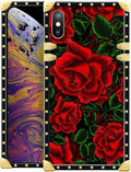 Compatible with iPhone Xs Max Case, Vector Red Rose Green Leaf Luxury Golden by Unknown