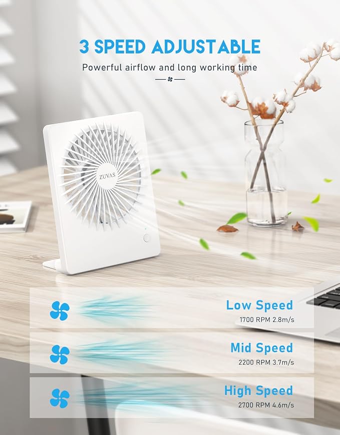 Zuvas Desk Fan Battery Operated Fan Rechargeable 180°Tilt Folding Personal Fan - Image 3