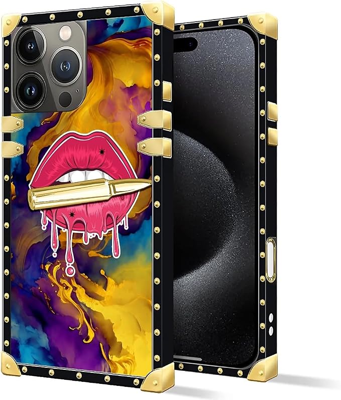 Compatible with iPhone 16 Pro Max Case, Cool Corlorful Lip Marble Luxury Golden - Image 2
