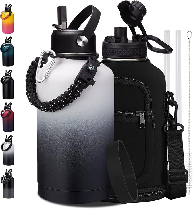 Half Gallon Water-Bottle with straw - 64oz Vacuum Insulated Water Bottles with by VICKNIY