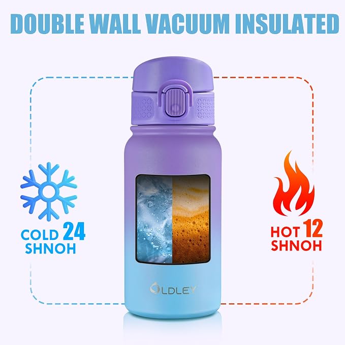 OLDLEY 12oz Kids Insulated Water Bottle, Stainless Steel, Leak-Proof, Active - Image 6