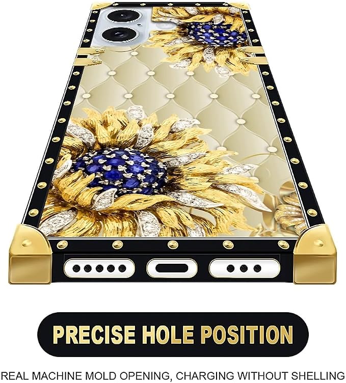 Compatible with iPhone 16 Plus Case, Sunflower Diamonds Leather Luxury Golden - Image 4