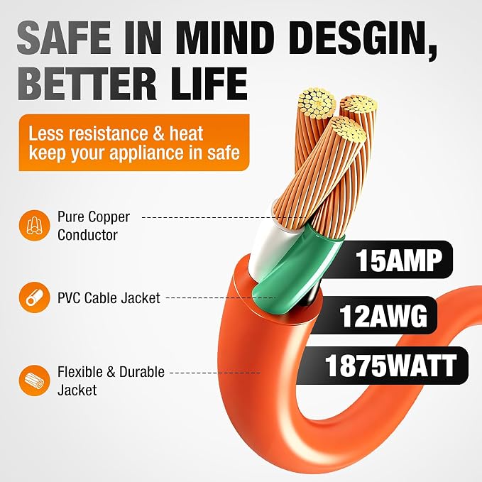 Outdoor Extension Cord 25 FT Waterproof, 12/3 Gauge Heavy Duty 3 Prong Power - Image 3