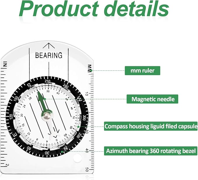BBTO 9 Pieces Orienteering Compass Hiking Backpacking Camping Compass Map - Image 3